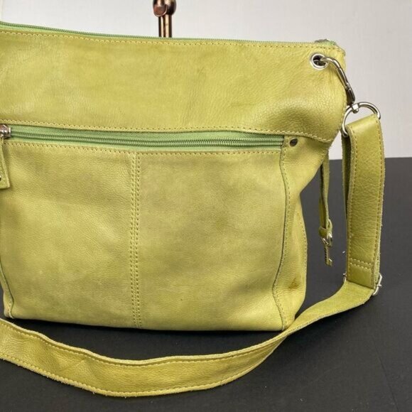 Fossil  green leather Crossbody bag with strap Zipper Pockets inner poccket - Picture 13 of 15